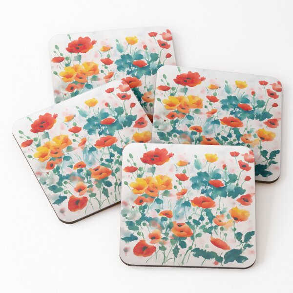 Item preview, Many watercolor splash poppies designed and sold by ArtyBuys.