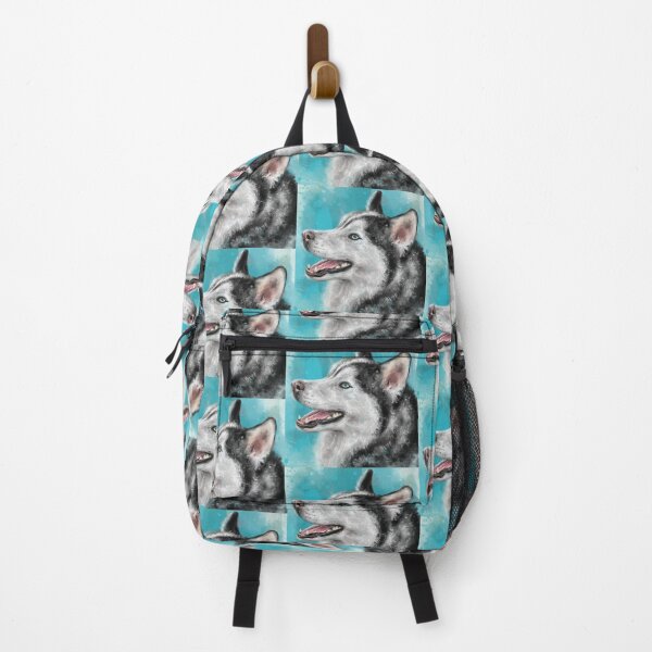 Item preview, Adorable Siberian Husky Painting Smiling on Blue background designed and sold by ibadishi.