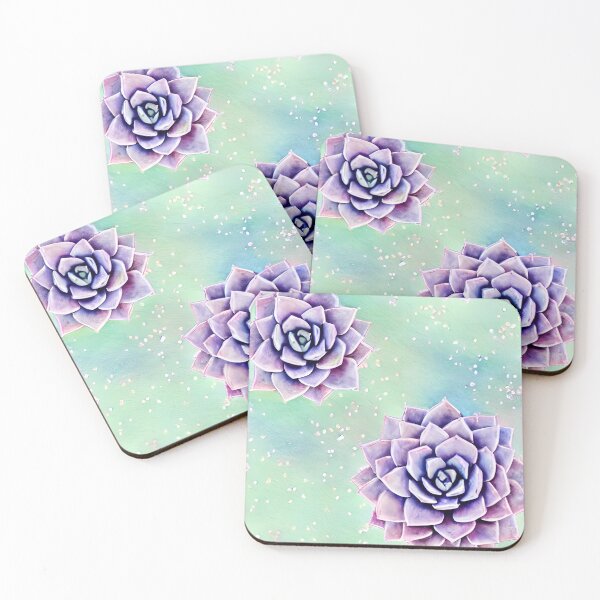 Item preview, Beautiful Pastel Succulents on Green Sparkly Background designed and sold by WallabyJelly.