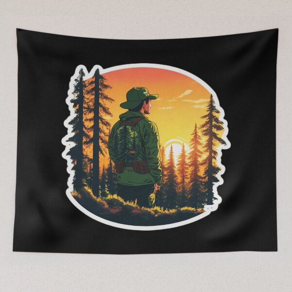 Item preview, Forest Hunter Looking At Sunset - Pine Forest Trip designed and sold by Ridiculam Toga.