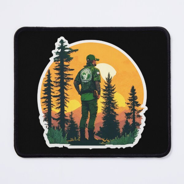 Item preview, Tattooed Hunter Looking At Sunset - Pine Forest Trip designed and sold by Ridiculam Toga.