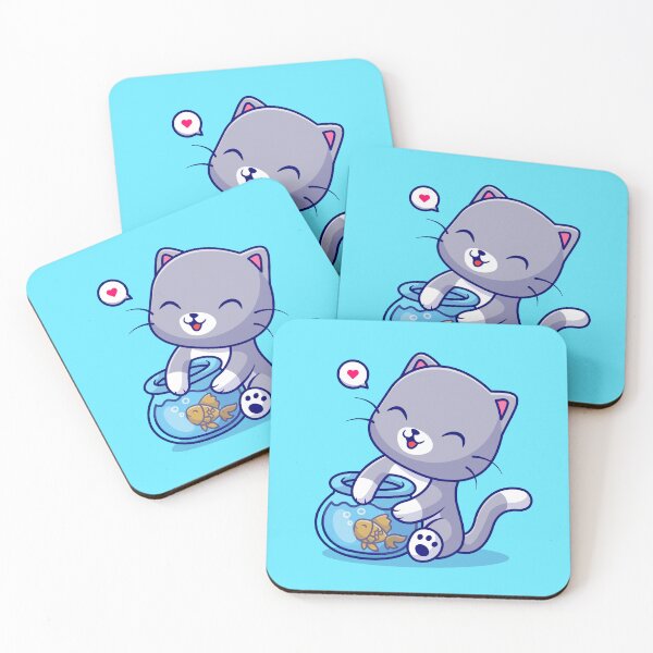 Item preview, Aquatic Playtime: Cute Cat with Fish in Aquarium Cartoon designed and sold by hjian8219.