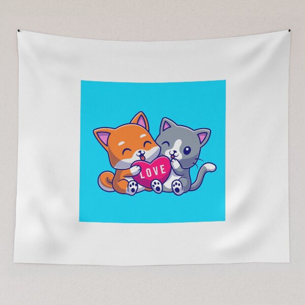 Item preview, Paws of Love: Cute Cat and Dog Holding Heart Cartoon designed and sold by hjian8219.