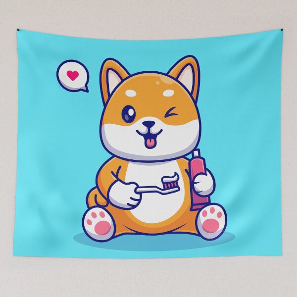 Item preview, Dental Care Delight: Cute Shiba Inu Dog with Toothbrush and Toothpaste designed and sold by hjian8219.