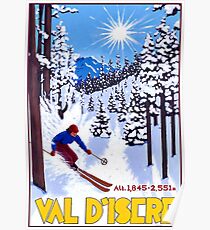 Val d'Isère, France, skiing woman, vintage travel Poster Poster