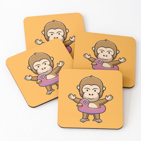 Item preview, Cute monkey wearing duck floater cartoon illustration designed and sold by cubbone.