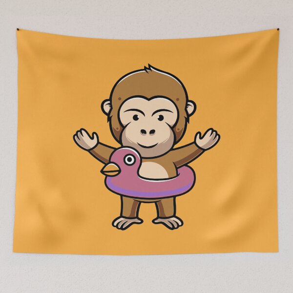 Item preview, Cute monkey wearing duck floater cartoon illustration designed and sold by cubbone.