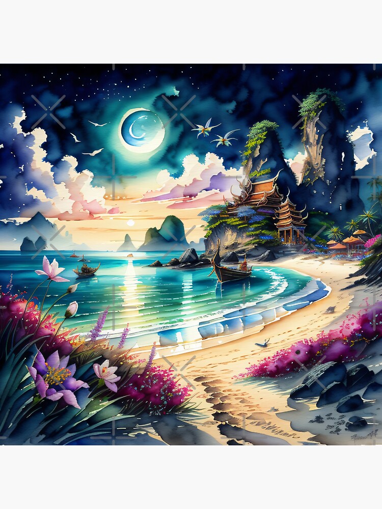 pintura de playa de noche