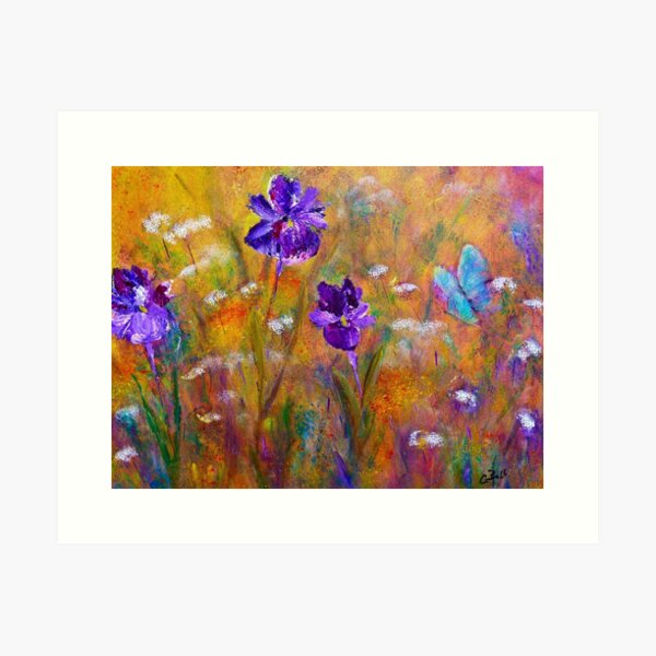 Iris, Wildflowers and Butterfly Art Print