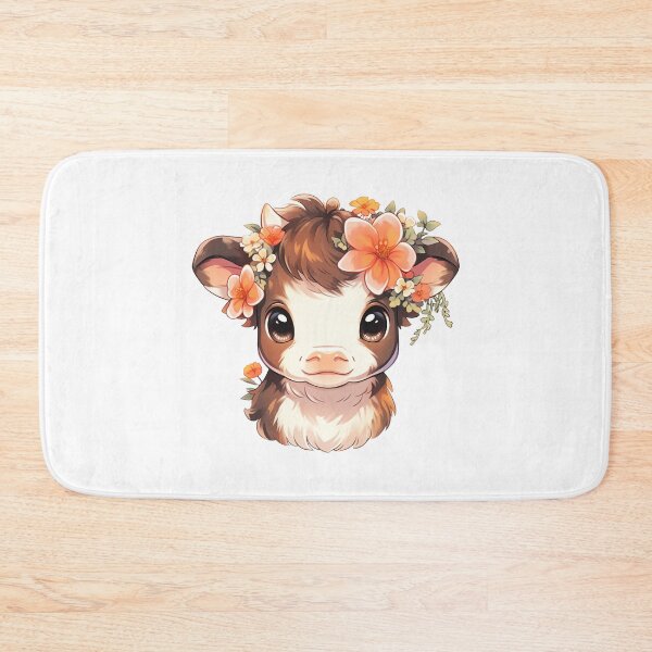 Item preview, Cute Kawaii Cottagecore Baby Cow in Summer Flowers in Rustic Colors designed and sold by CozyKawaiiArt.