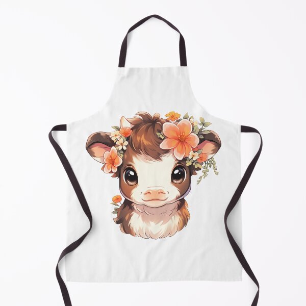 Item preview, Cute Kawaii Cottagecore Baby Cow in Summer Flowers in Rustic Colors designed and sold by CozyKawaiiArt.