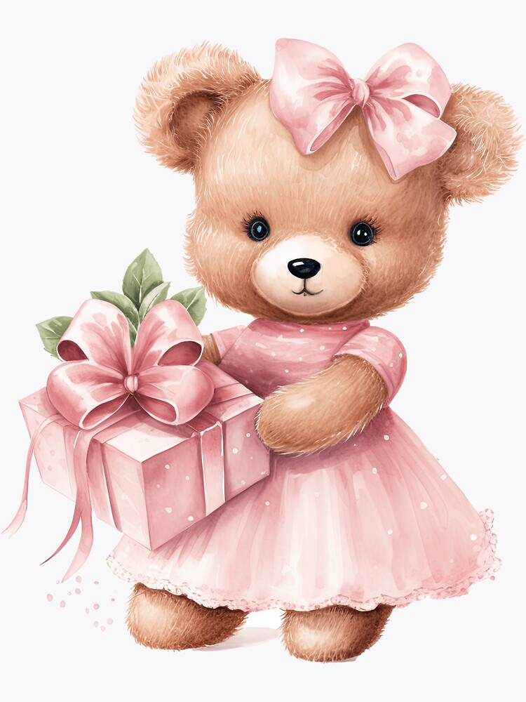 Cute teddy bear with pink dress | Sticker