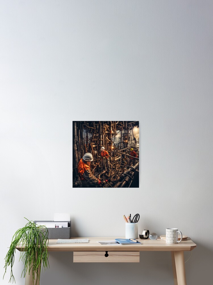 Thumbnail 2 of 3, Poster, Oil Rig Workers designed and sold by LenCarol.