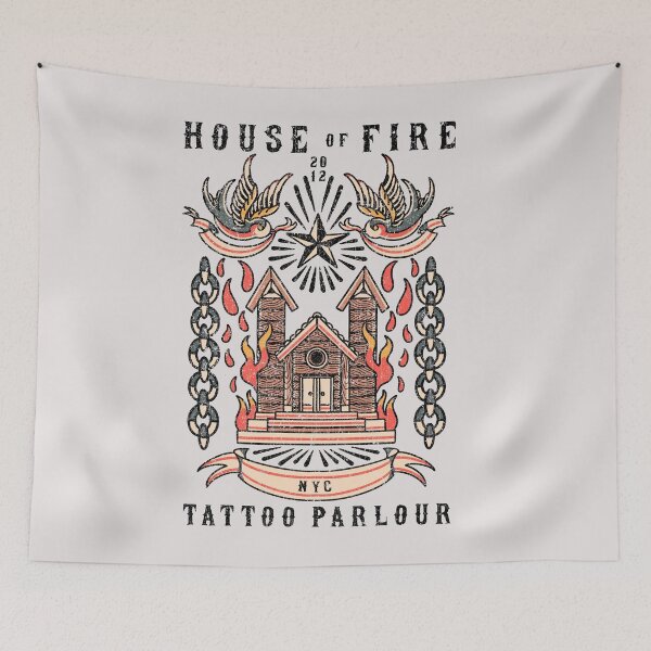 Item preview, House of Fire, Old School, Neo Traditional, Tattoo Parlour designed and sold by Proverbial Wisdom Design.