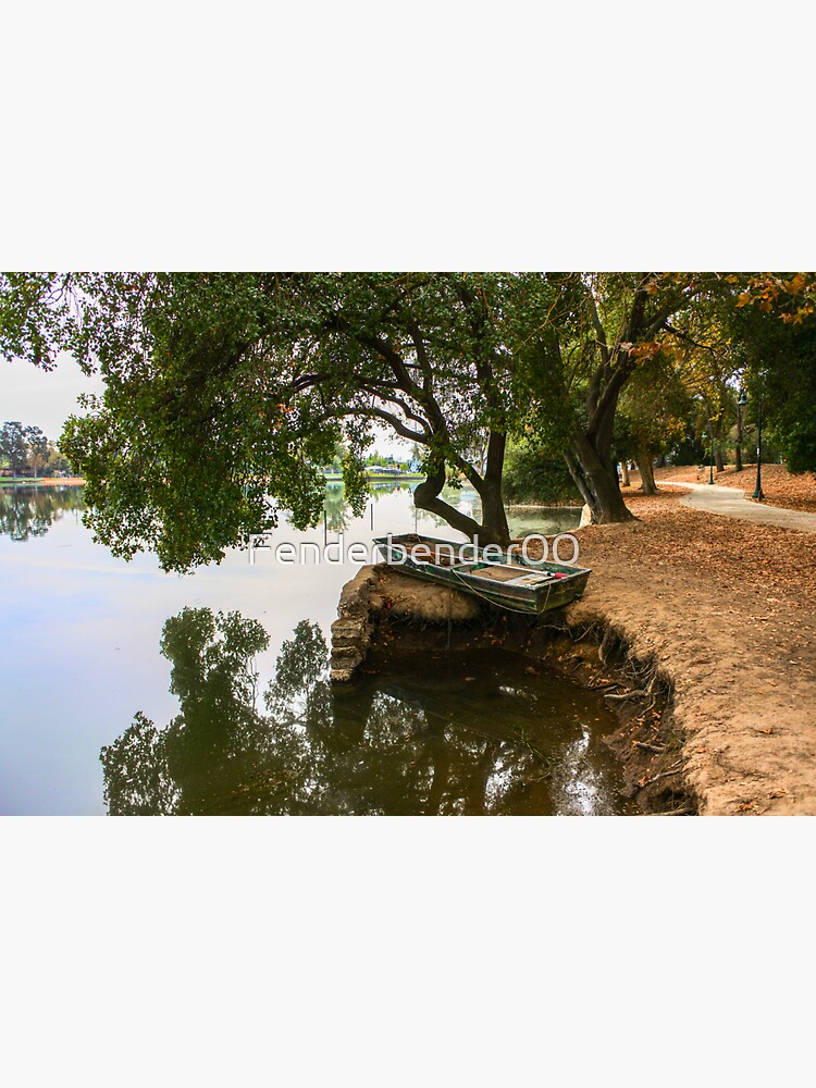 Cute Fishing Boat Decal Sticker Of An Old Boat With Trees Around