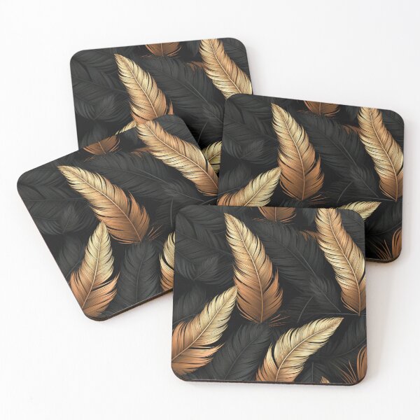 Artikelvorschau, Buntes Fantasiemuster schwarz gold kupfer Ornament Federn entworfen und verkauft von G-M-Designs.