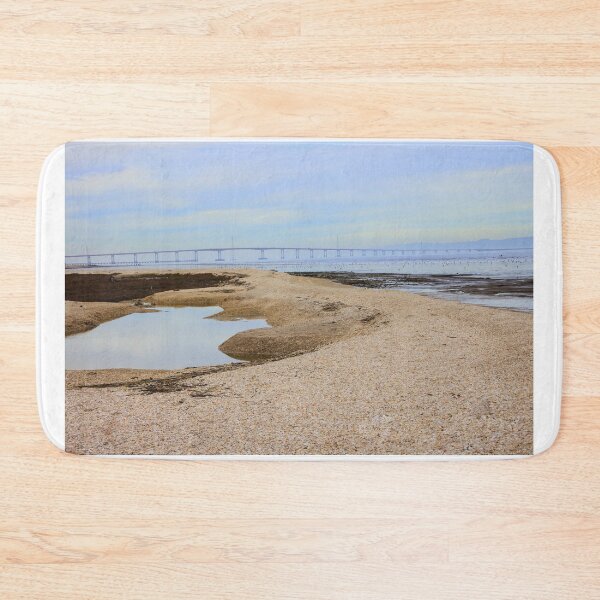 Item preview, San Mateo Hayward Bridge over bay with sand in foreground designed and sold by Fenderbender00.
