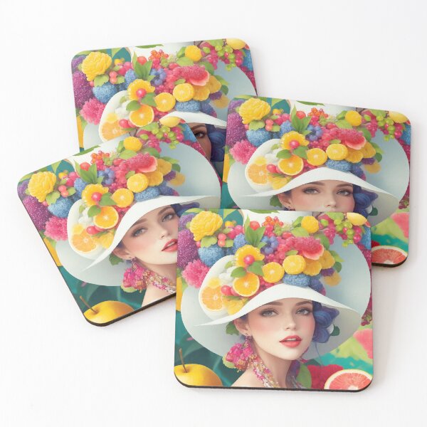 Item preview, А woman with a white hat and some colorful fruity designed and sold by CatCoconut-Art.