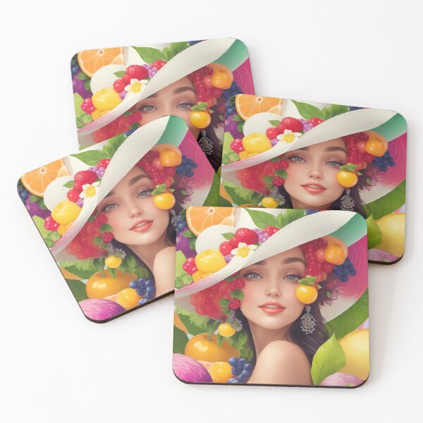 Item preview, А woman with a white hat and some colorful fruity designed and sold by CatCoconut-Art.