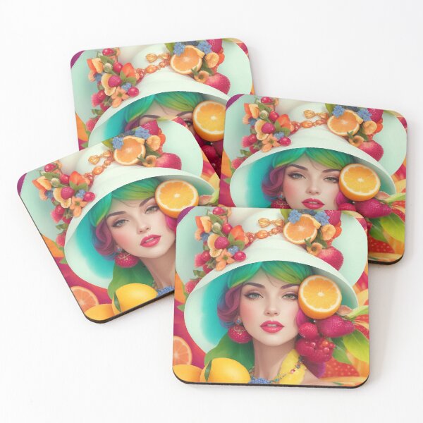 Item preview, А woman with a white hat and some colorful fruity designed and sold by CatCoconut-Art.