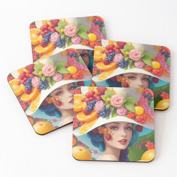 Item preview, А woman with a white hat and some colorful fruity designed and sold by CatCoconut-Art.