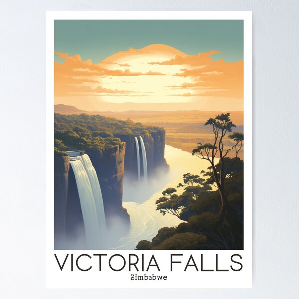 Item preview, A Vintage Travel Illustration of Victoria Falls - Zimbabwe designed and sold by GoodOldVintage.