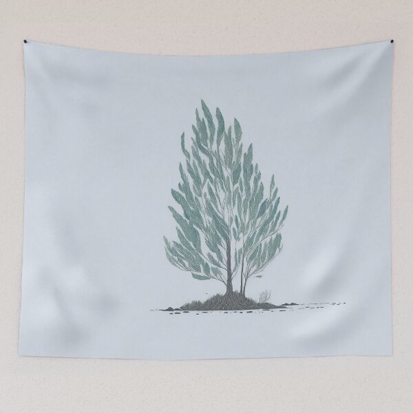 Item preview, Minimalist Green Tree Nature Drawing designed and sold by druidwolfart.