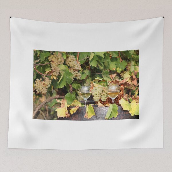 Item preview, vineyard with white wine and old wooden barrel designed and sold by goceris.