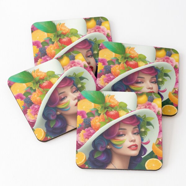 Item preview, А woman with a white hat and some colorful fruity designed and sold by CatCoconut-Art.