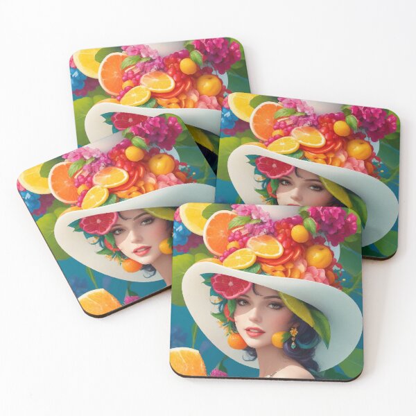 Item preview, А woman with a white hat and some colorful fruity designed and sold by CatCoconut-Art.
