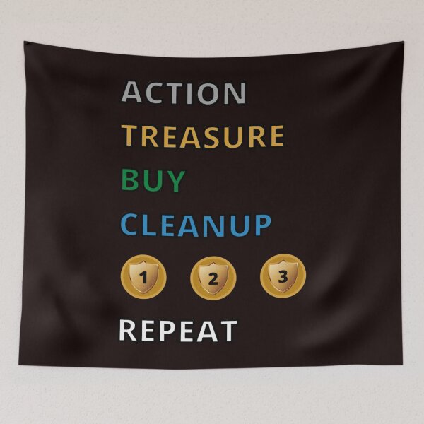 Item preview, Action, Treasure, Buy, Cleanup, Repeat  Dominion Strategy Game designed and sold by SCOTTSCHR.