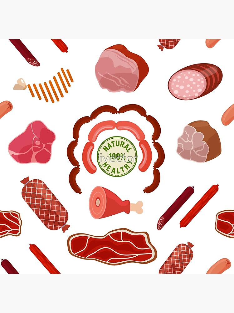 Sausages And Meat Seamless Pattern. Vector Butchery Shop Food