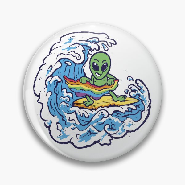 Item preview, Surfing Hippie Alien Catching Wave Rainbow Pride Surfer designed and sold by Nicole Creates.