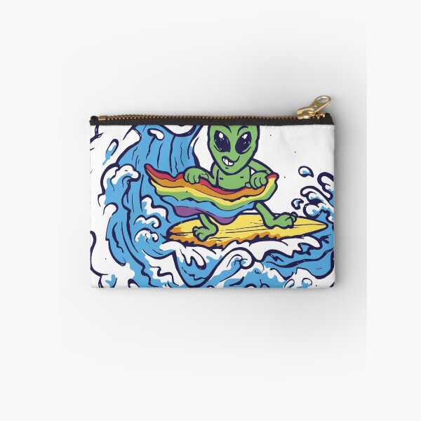Item preview, Surfing Hippie Alien Catching Wave Rainbow Pride Surfer designed and sold by Nicole Creates.