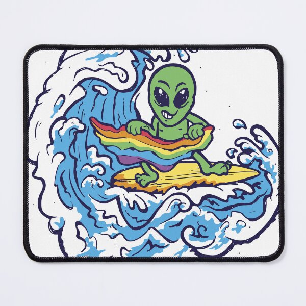 Item preview, Surfing Hippie Alien Catching Wave Rainbow Pride Surfer designed and sold by Nicole Creates.