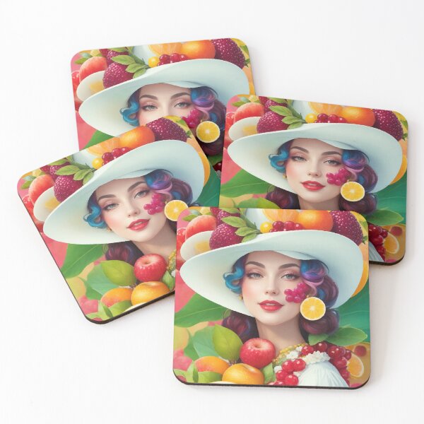 Item preview, А woman with a white hat and some colorful fruity designed and sold by CatCoconut-Art.