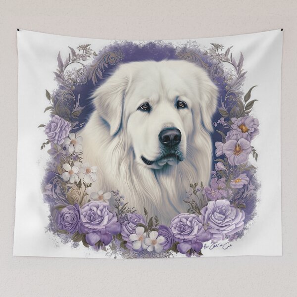 Item preview, Great Pyrenees in a Wreath of Purple Flowers designed and sold by Appyrances.