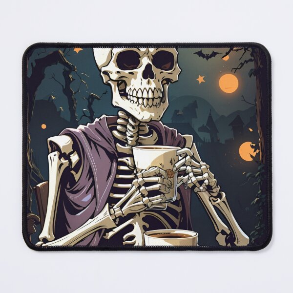 Item preview, halloween coffee drinking skeleton designed and sold by Abdalla Hussein.