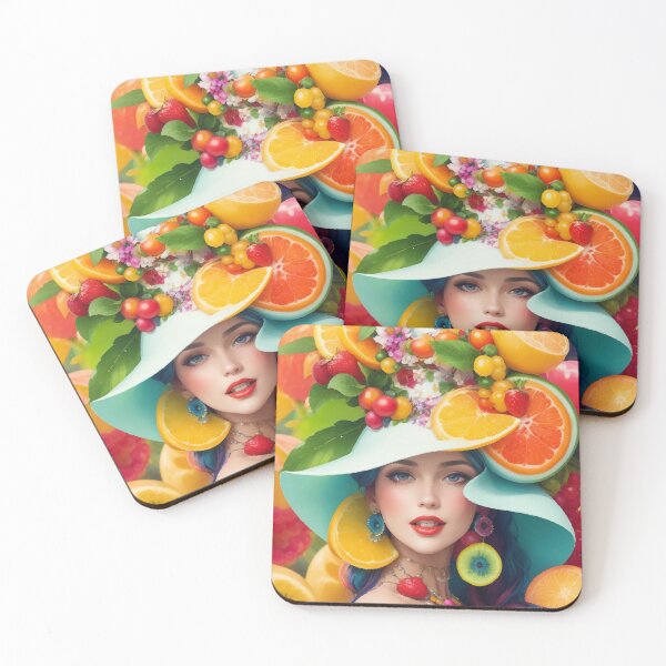 Item preview, А woman with a white hat and some colorful fruity designed and sold by CatCoconut-Art.