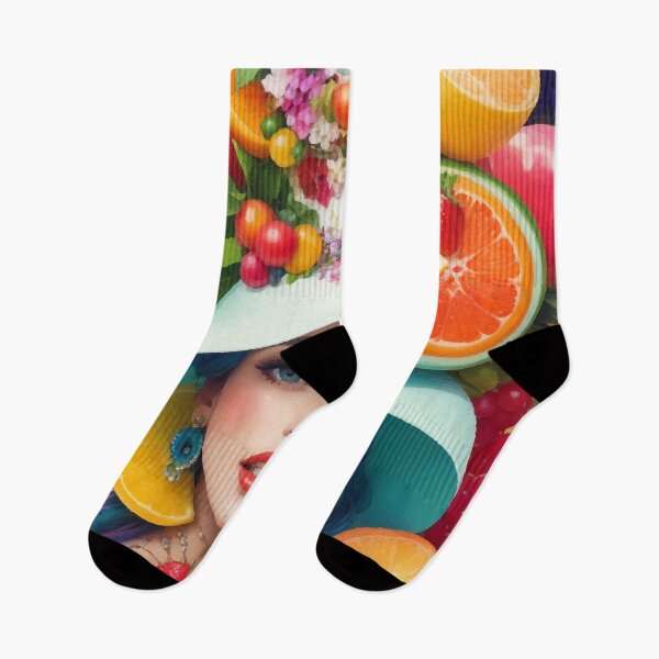 Item preview, А woman with a white hat and some colorful fruity designed and sold by CatCoconut-Art.