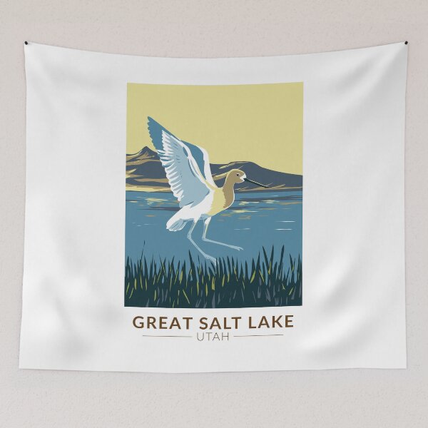 Item preview, Great Salt Lake American Avocet Travel Art Vintage designed and sold by KrisSidDesigns.