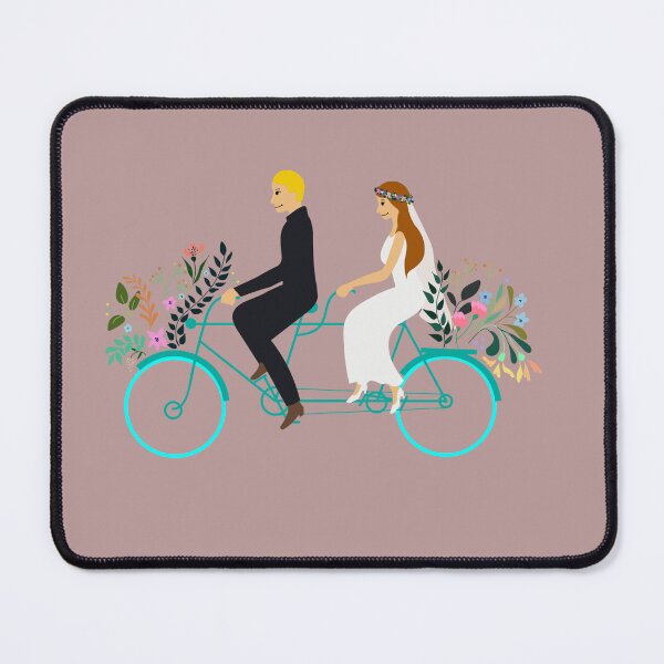 Item preview, vector illustration bride and groom riding tandem flowers designed and sold by colorfulglee.