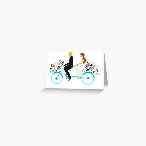 Item preview, vector illustration bride and groom riding tandem flowers designed and sold by colorfulglee.