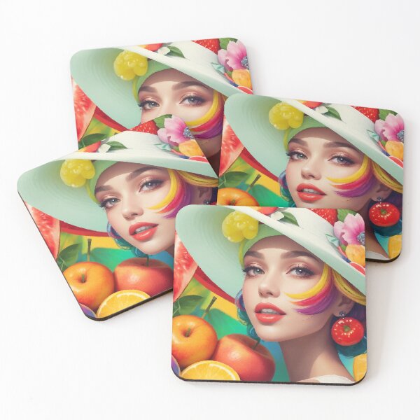 Item preview, А woman with a white hat and some colorful fruity designed and sold by CatCoconut-Art.