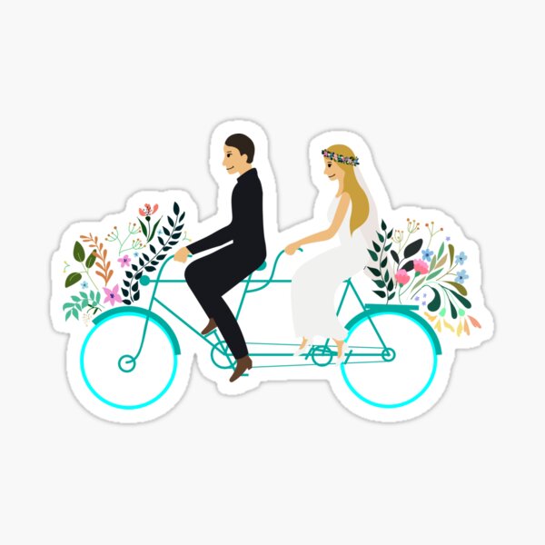 Item preview, vector illustration bride and groom riding tandem flowers designed and sold by colorfulglee.