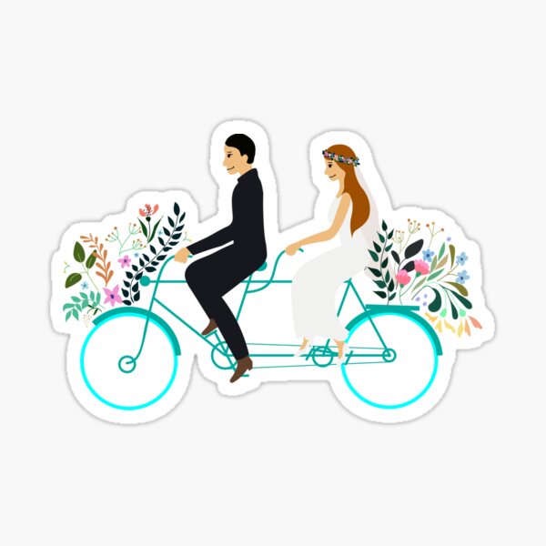 Item preview, vector illustration bride and groom riding tandem flowers designed and sold by colorfulglee.