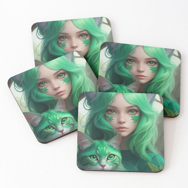Item preview, Chica pelo verde con gato verde designed and sold by m-y-A-I-A-R-T-.