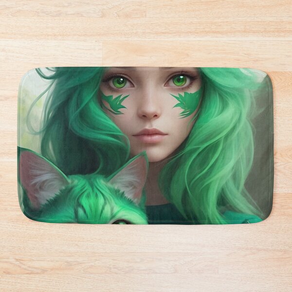 Item preview, Girl green hair with green cat  designed and sold by M-Y-A-R-T-.