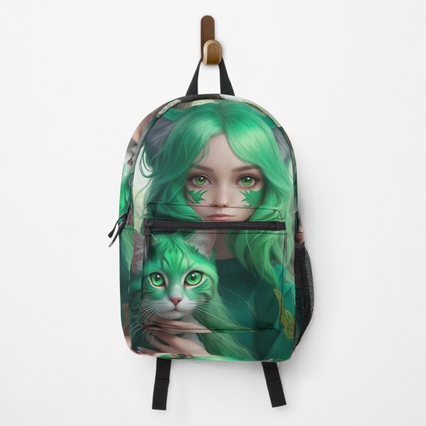Item preview, Girl green hair with green cat designed and sold by M-Y-A-R-T-.