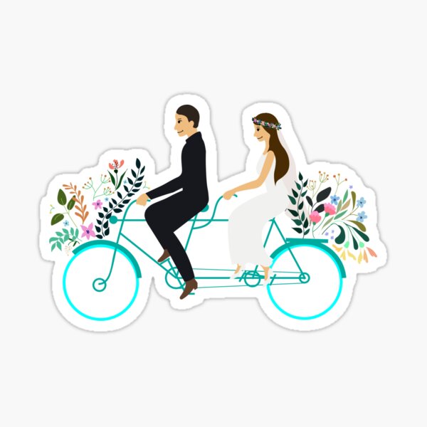 Item preview, vector illustration bride and groom riding tandem flowers designed and sold by colorfulglee.